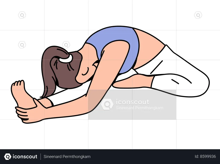 Fille faisant la tête au genou en avant, pose de yoga  Illustration