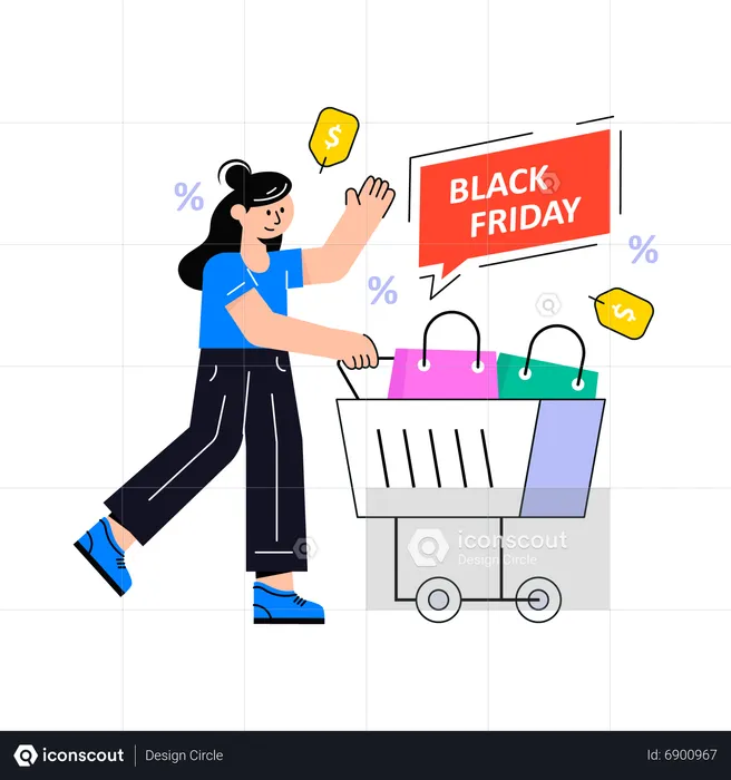 Fille faisant du shopping le vendredi noir  Illustration