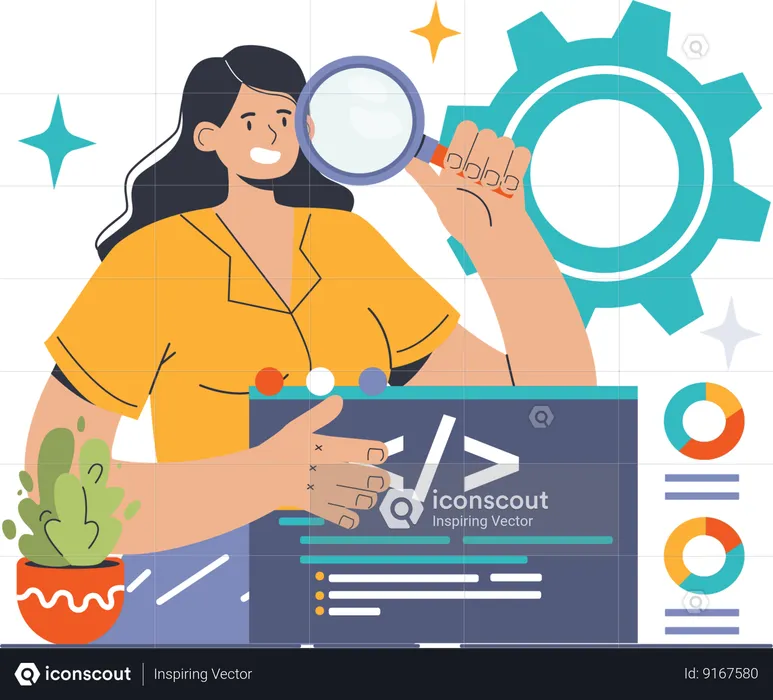 Fille faisant l'optimisation du code  Illustration