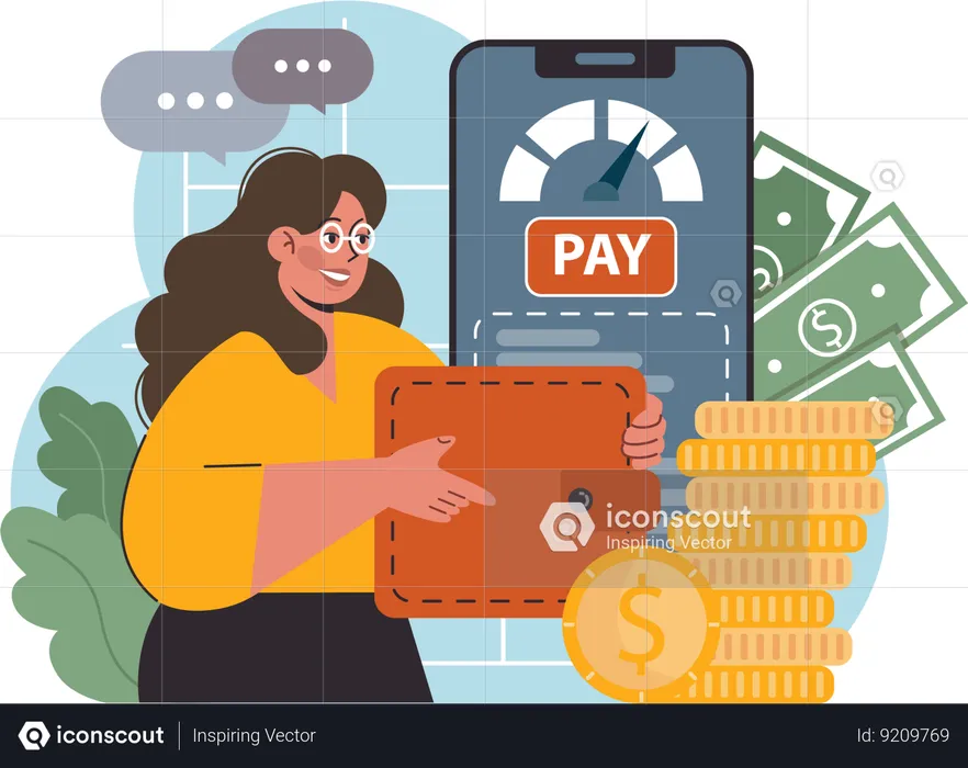 Fille effectuant un paiement en ligne  Illustration