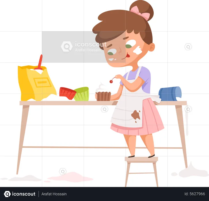 Fille faisant un cup cake  Illustration
