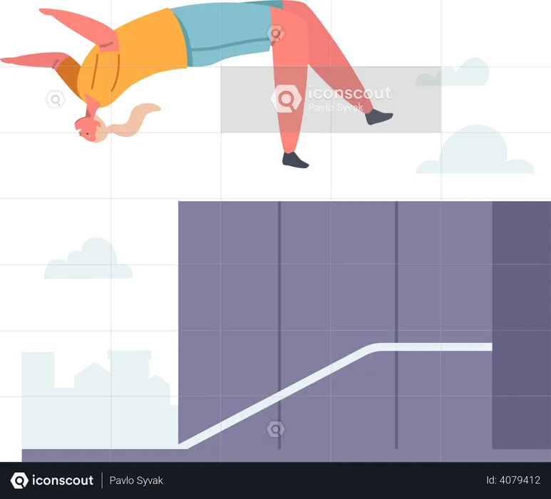 Fille faisant une cascade de parkour extrême  Illustration