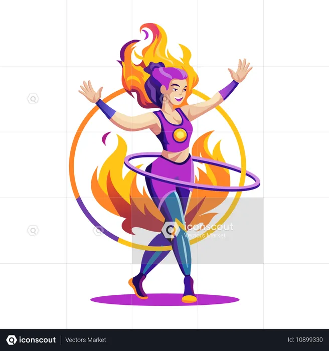 Fille faisant un spectacle de feu dans un cirque  Illustration