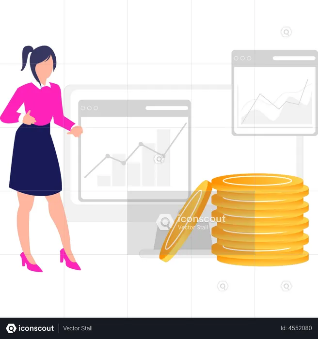 Fille faisant une analyse du commerce en ligne  Illustration