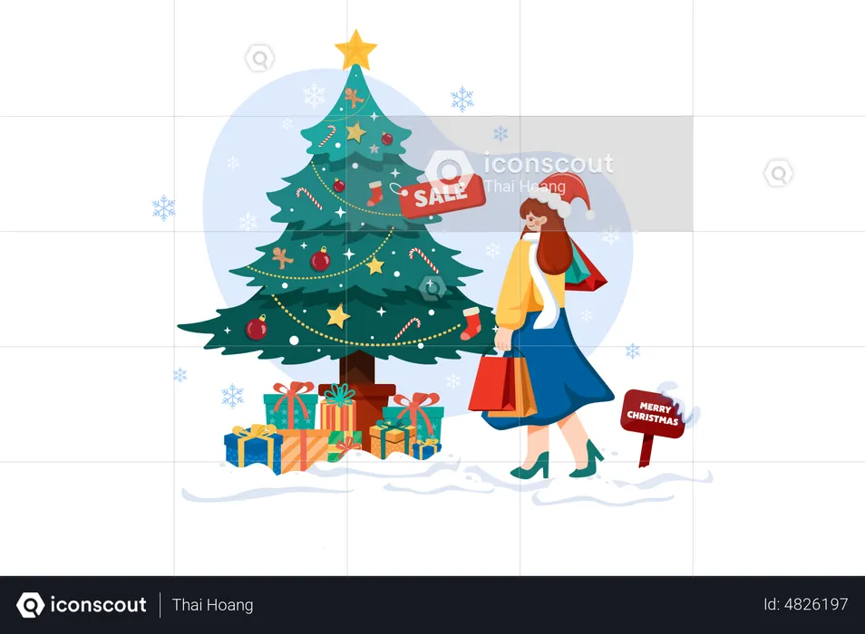 Fille faisant la décoration de Noël à la maison  Illustration