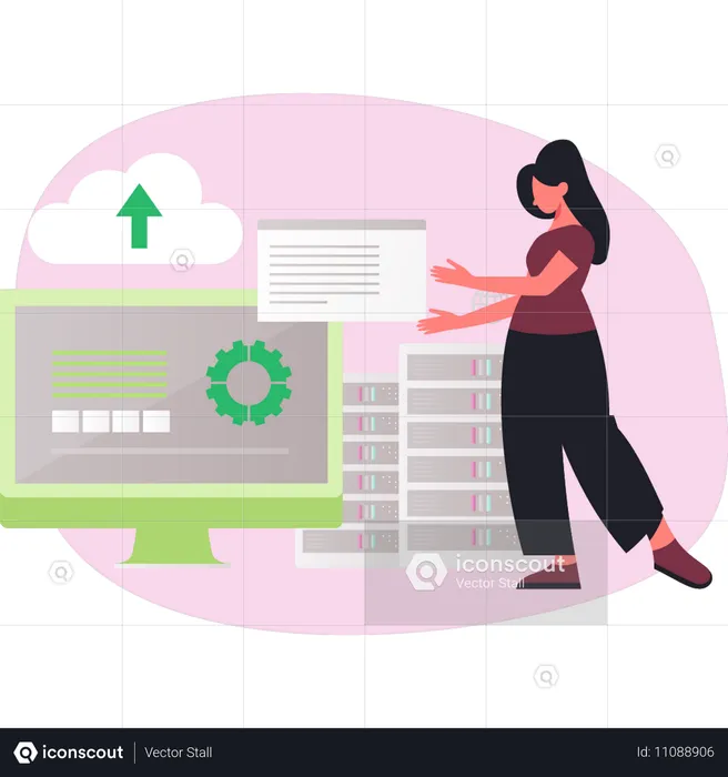 Fille gérant un document de serveur cloud  Illustration