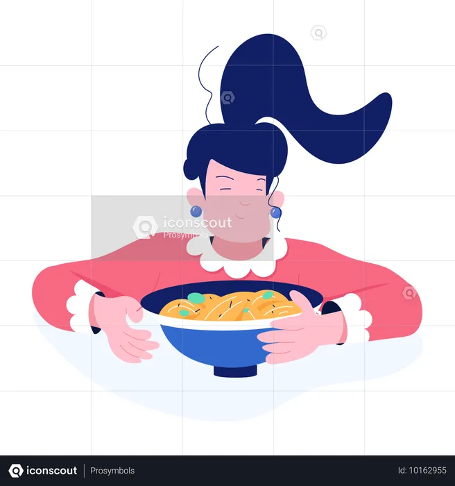 Fille heureuse en train de manger de la nourriture  Illustration