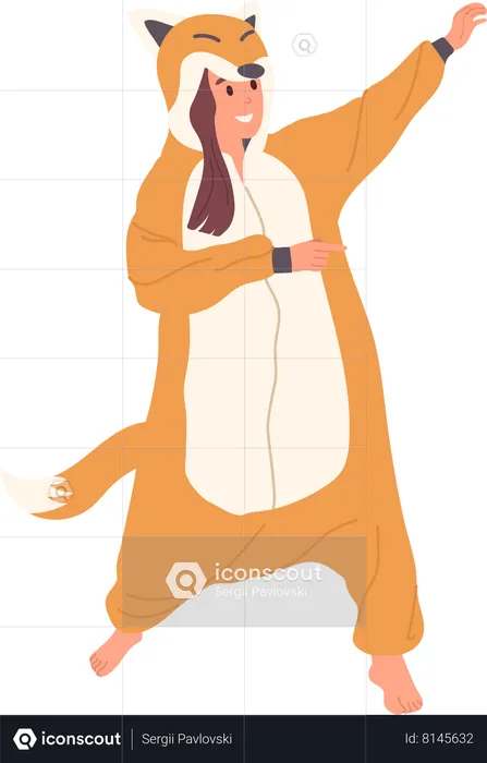 Fille heureuse portant un costume de renard et s'amusant  Illustration