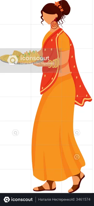 Fille indienne portant un sari  Illustration