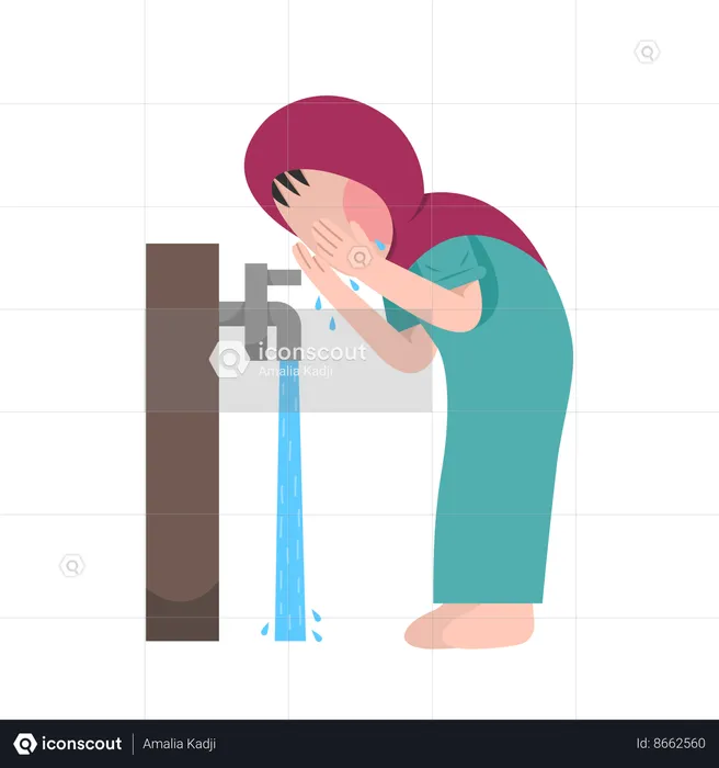 Fille islamique faisant l'étape des ablutions  Illustration