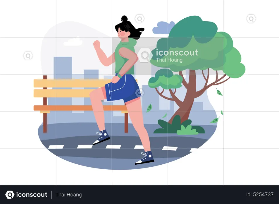 Fille faisant du jogging dans le parc  Illustration