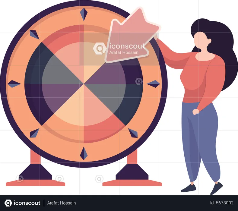 Fille jouant à la roue de la fortune  Illustration