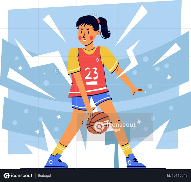 Fille jouant au basket  Illustration