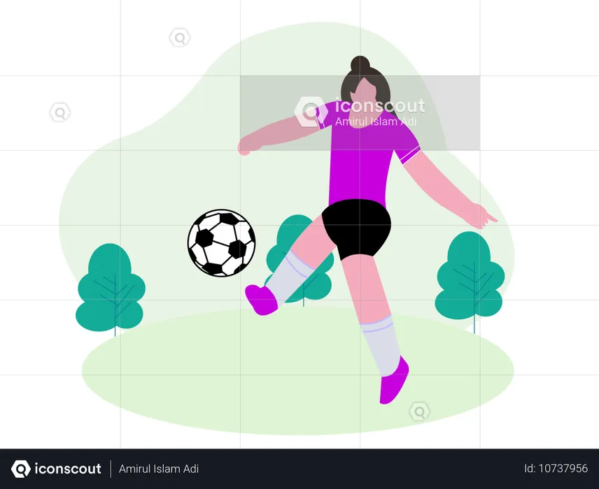 Fille jouant au football  Illustration