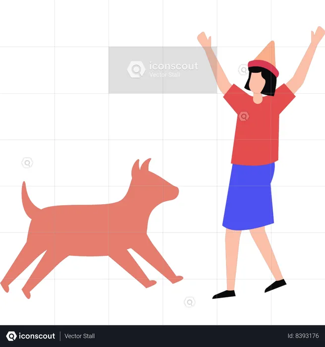 Fille jouant avec un chien de compagnie  Illustration