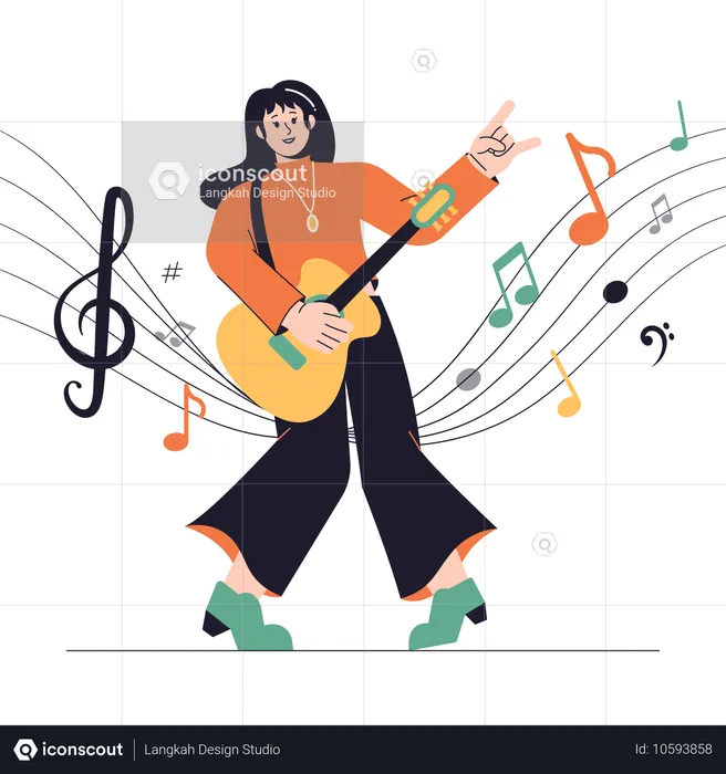 Fille jouant de la guitare  Illustration