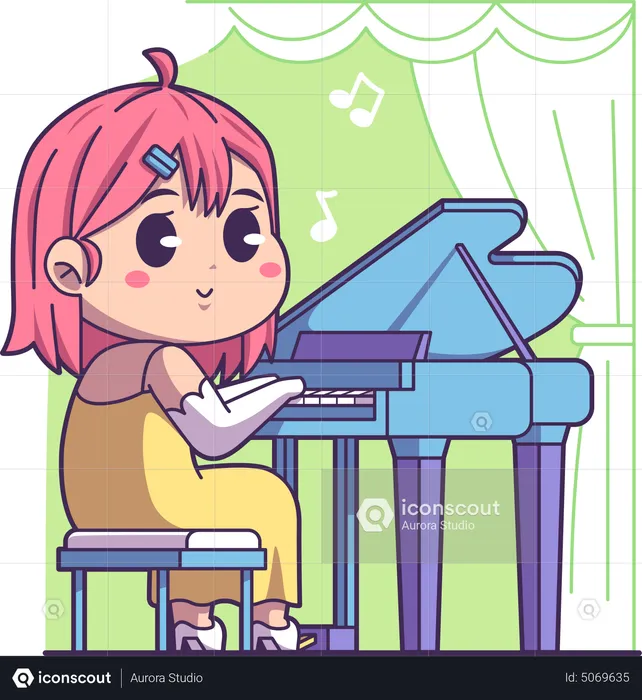 Fille jouant du piano  Illustration