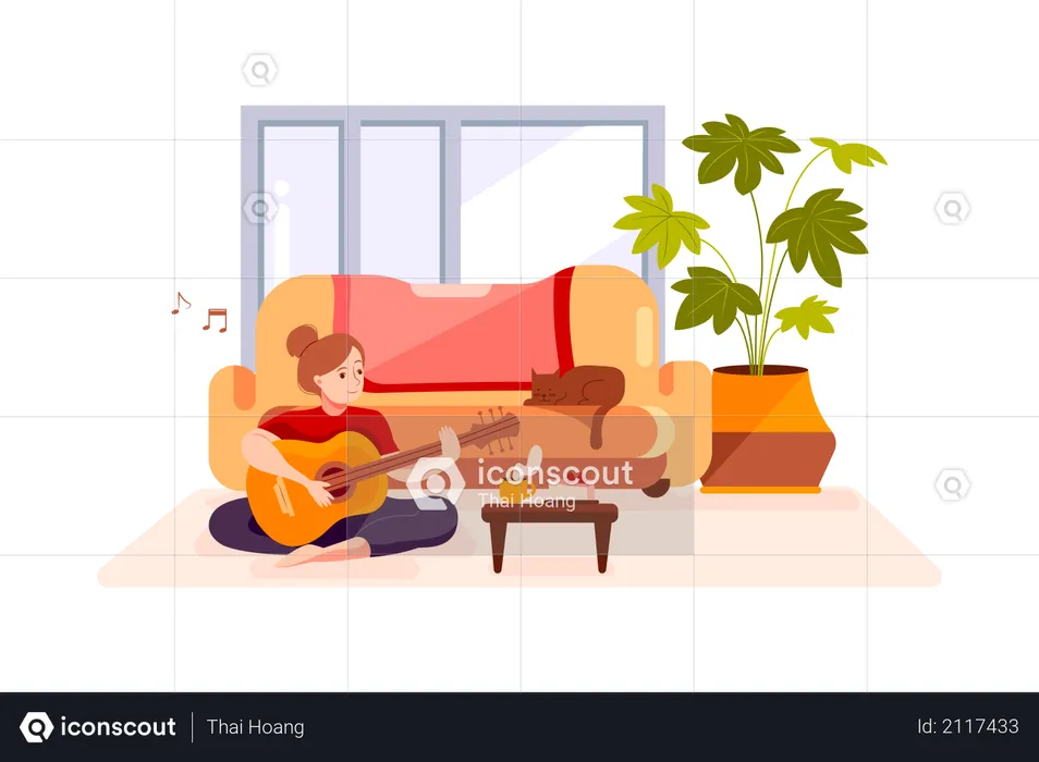 Fille joue de la guitare  Illustration
