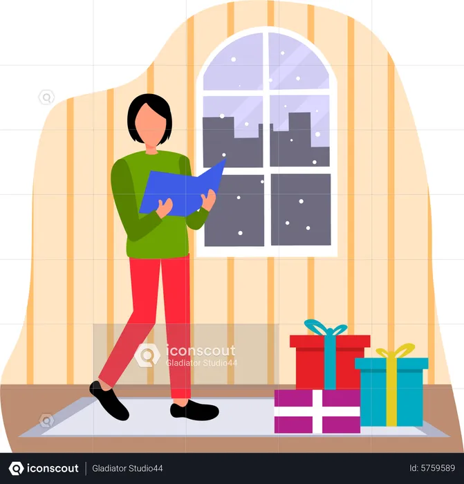 Fille lisant une invitation de Noël  Illustration