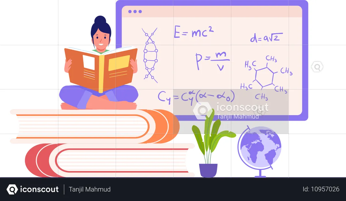 Fille lisant des sciences  Illustration