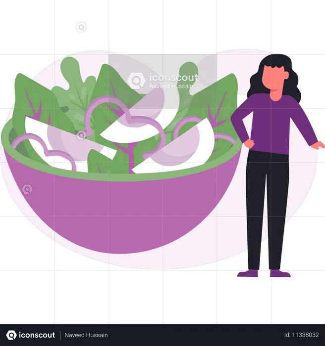 Fille mangeant une salade à l'heure du déjeuner  Illustration