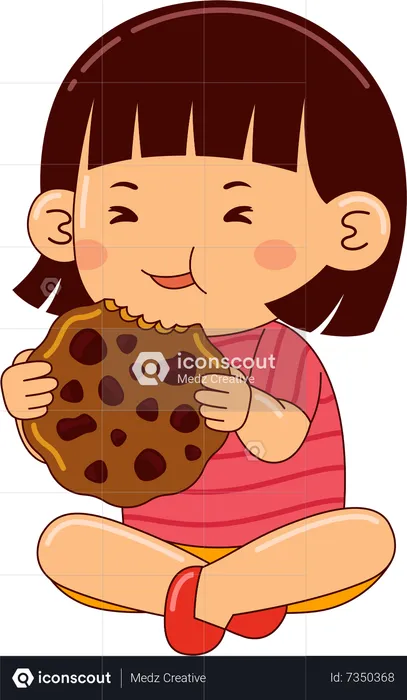 Fille mangeant des biscuits  Illustration