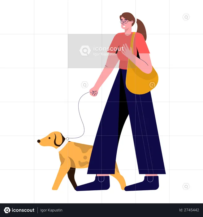 Fille marchant avec un animal de compagnie  Illustration