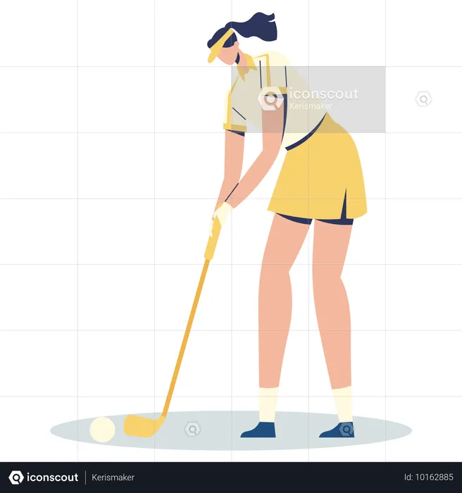 Fille qui met une balle de golf pour tirer  Illustration