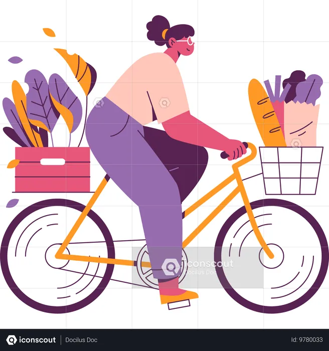 Une fille fait du vélo  Illustration