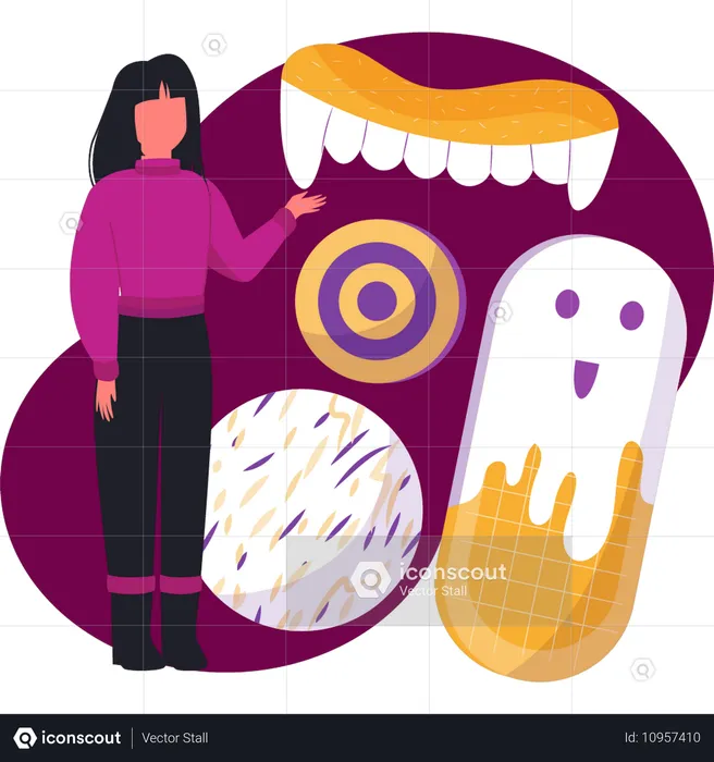 Fille montrant des autocollants d'Halloween  Illustration