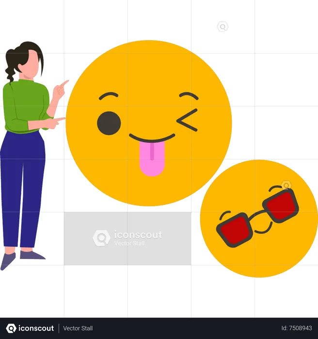 Fille pointant vers les emojis Emoji Illustration