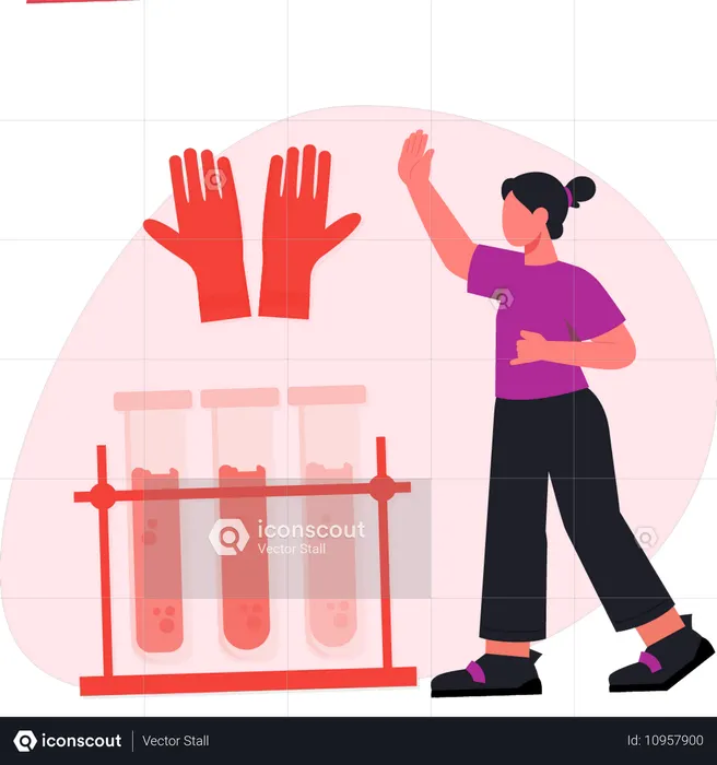 Fille montrant des gants médicaux.  Illustration