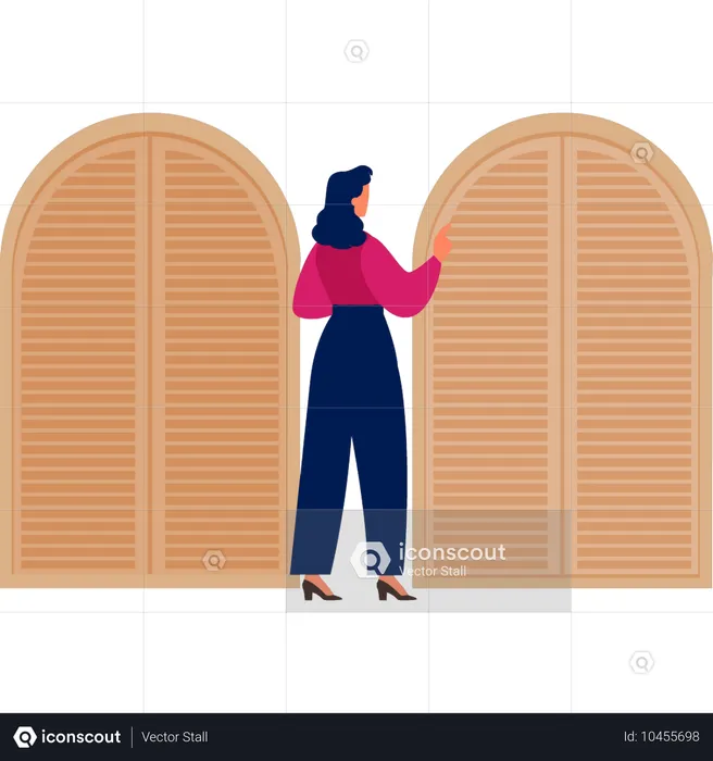 Fille montrant du doigt les portes de la maison  Illustration