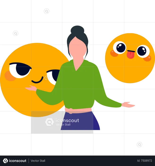 Fille montrant des emojis maussades Emoji Illustration