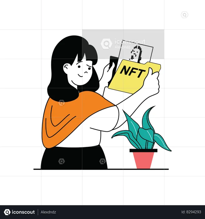 Fille montrant le dossier NFT  Illustration