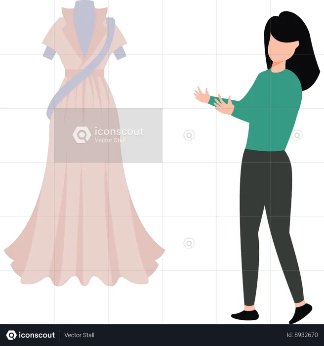 Fille montrant une robe de créateur  Illustration