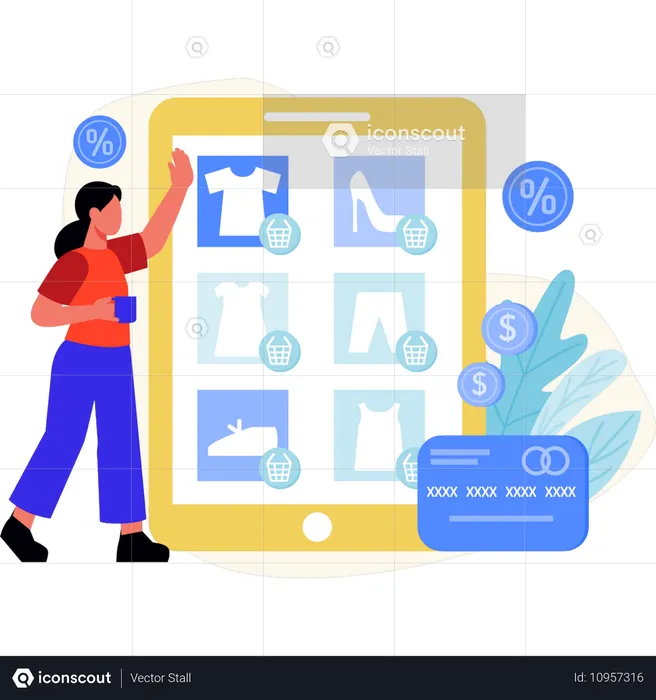 Fille montrant un site de commerce électronique  Illustration