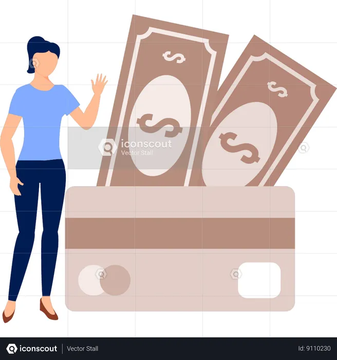 La fille montre les billets de banque  Illustration