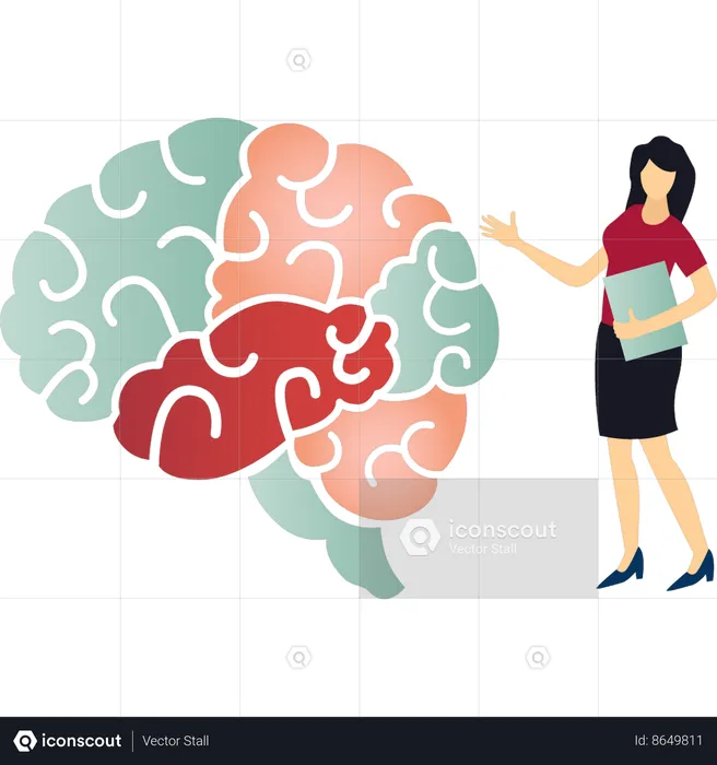 La fille montre un cerveau humain  Illustration