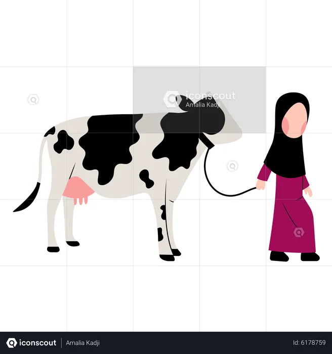 Fille musulmane avec vache  Illustration