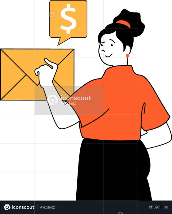 Fille recevant un courrier de salaire  Illustration