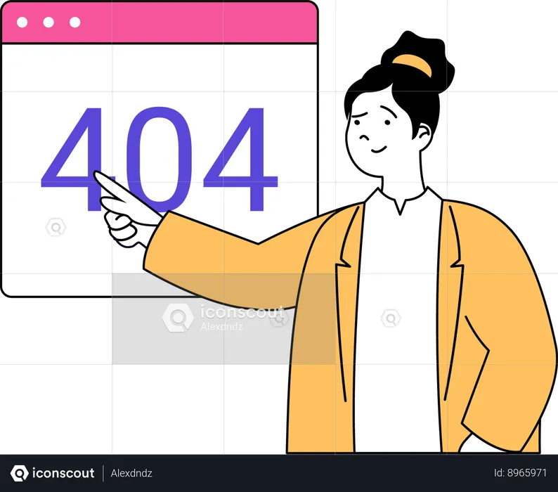 Une fille reçoit une erreur 404 sur son site Web  Illustration