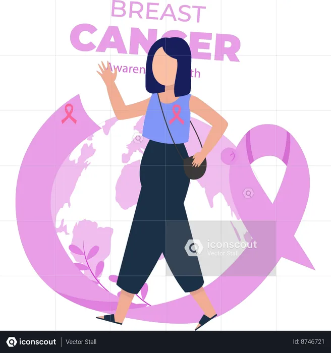 Fille parlant de la journée mondiale de sensibilisation au cancer du sein  Illustration