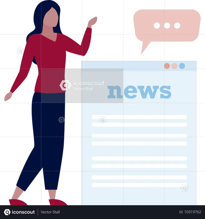 Fille parlant de l'actualité du site Web  Illustration