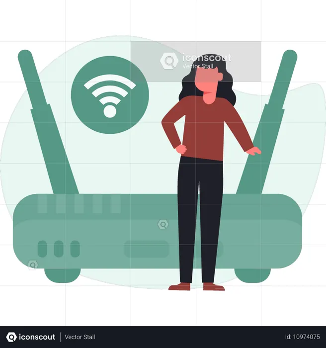 Fille parlant du service Internet  Illustration