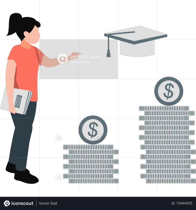 Une fille pense à la croissance financière  Illustration