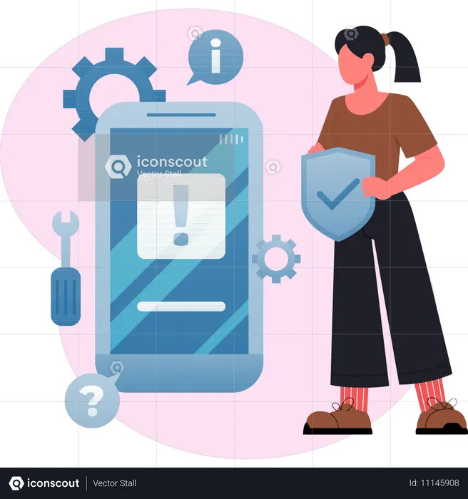 Fille montrant des informations sur son mobile  Illustration