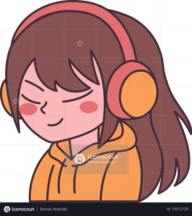 Fille portant un casque avec une expression triste  Illustration