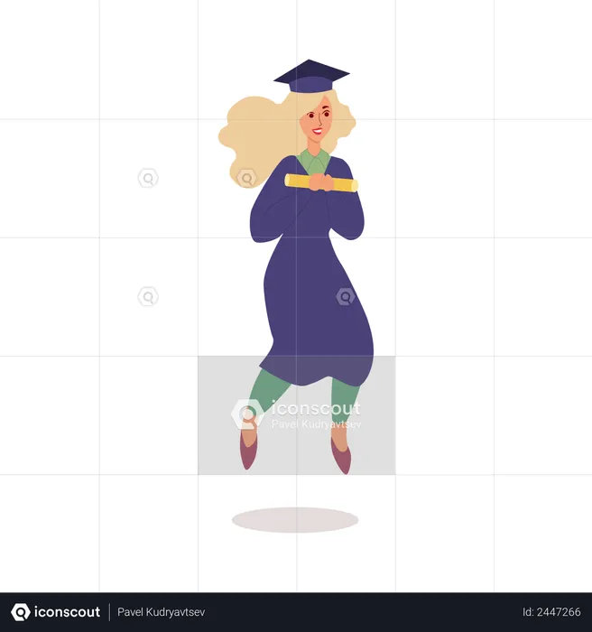 Fille portant une robe de remise des diplômes sautant dans les airs  Illustration