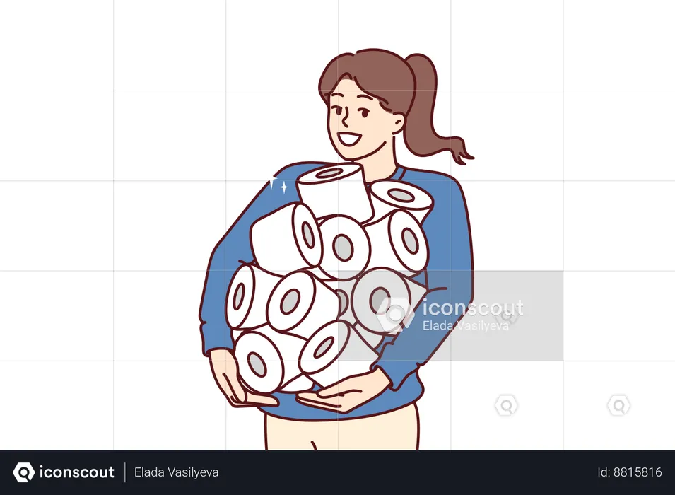 Une fille porte une pile de rouleaux de mouchoirs  Illustration